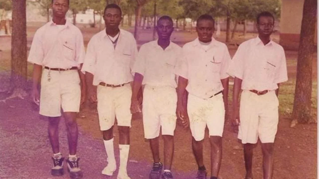 Samuel (far left) walking with classmates